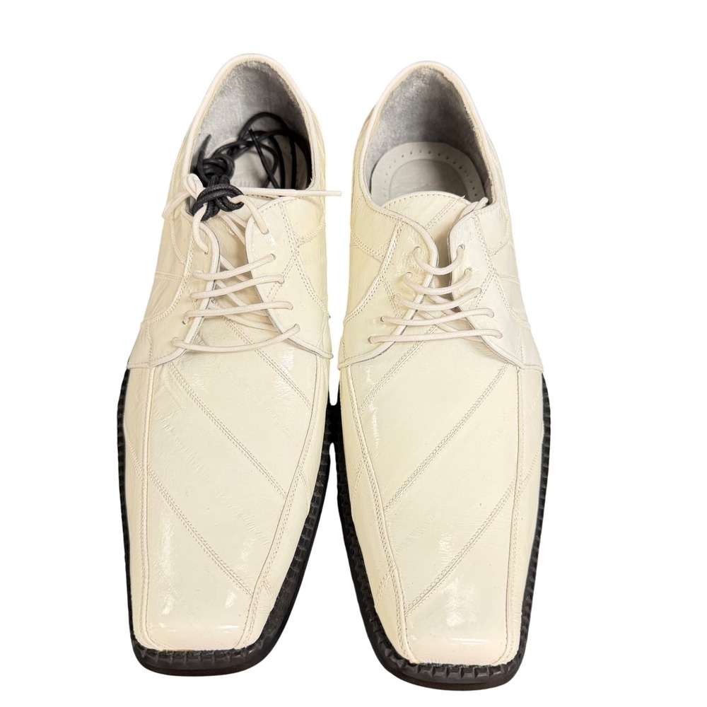 Vtg Los Altos Exotic Footwear Off White Eel Skin Oxford Lace Up Dress Shoes 10.5